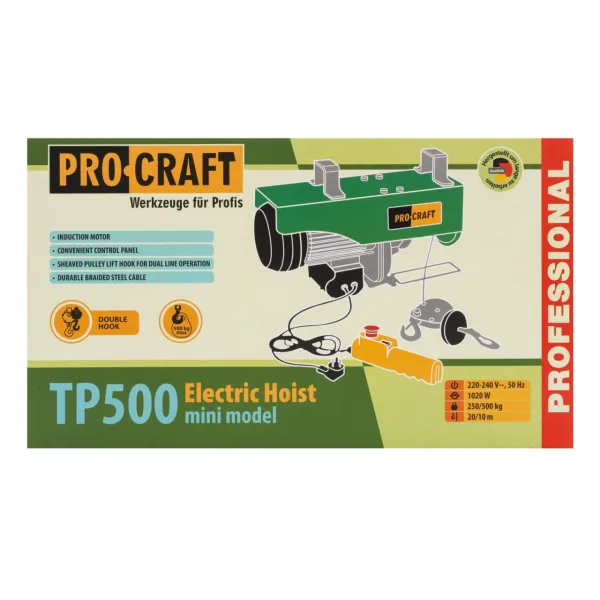 Troliu electric electropalan 250/500kg, 1020W, 12m, 8kg, macara electrica Procraft TP500
