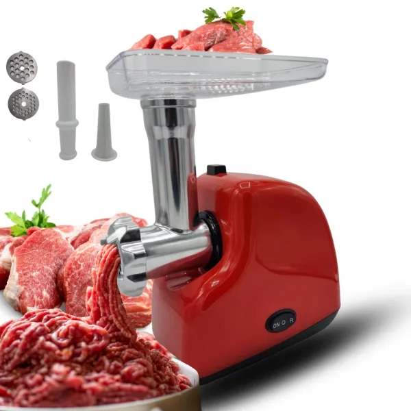 Masina tocat carne electrica 3500W, 1.2kg/min, 2 site inox, functie reverse, rosie, Craft-Tec MX714