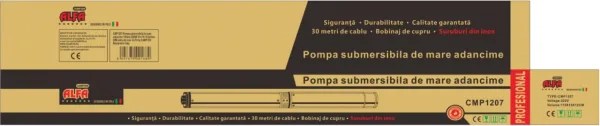 Pompa submersibila de mare adancime ALFA CMP1560, 4QJD2-80/16-2.2, 16 turbine, 2.2kW (3HP), 10.000 l/h, Hmax 160m, cablu 30m, diametru 100mm, racord 1-1.5", 110-220V, bobinaj cupru, inox – contine taxa EEE 35 RON