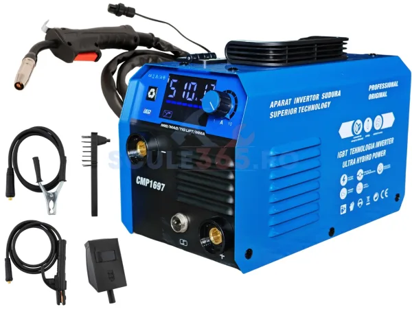 *SUPER PACHET* Aparat de sudura tip Invertor cu sarma 495A, + x2 pachet electrozi 1kg, x1 sarma sudura 1kg, magnet sudura, MMA/MIG/MAG afisaj digital, ventilat, URAL MASH IGBT TEHNOLOGY ULTRA HYBRID POWER, CMP1697