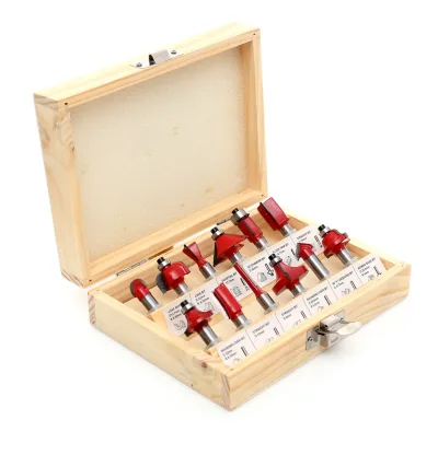 Set 12 freze pentru lemn 6 mm, profile drepte, V, 45°, core box si coada de delfin, pentru masina de frezat verticala, KRAFTNER KF-3087