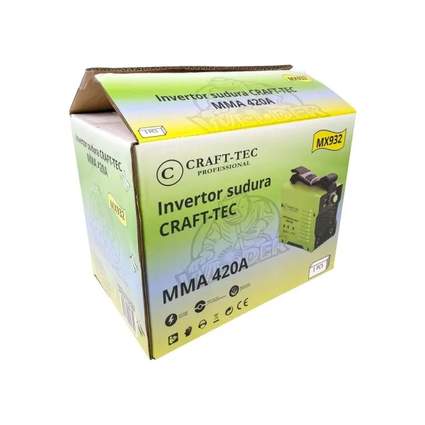 Aparat de sudura invertor 420A, 1.6-5 mm, MMA, anti-stick, IP21S – masca de sudura si cabluri incluse – Craft-Tec – MX932