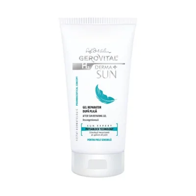 Gel reparator dupa plaja H3 Derma+ Sun, 150 ml, Gerovital