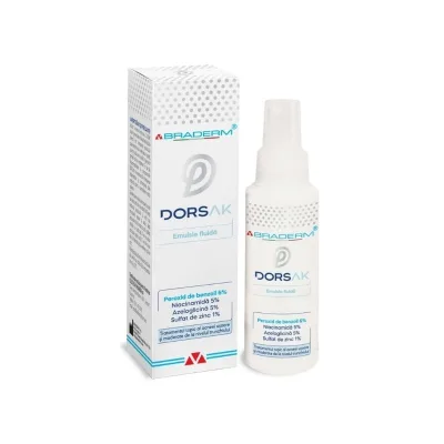 Spray cu emulsie fluida pentru acneea trunchiului Dorsak, 100ml, Braderm