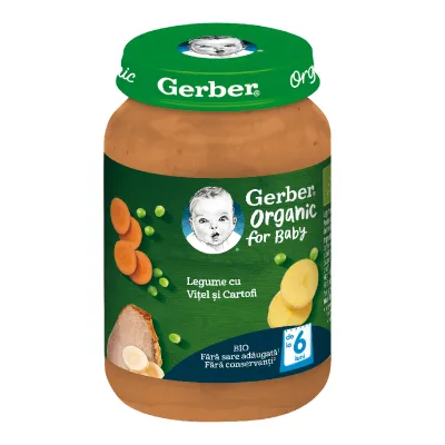 Piure bio din Legume cu Vitel si Cartofi, +6 luni, 190 g, Gerber