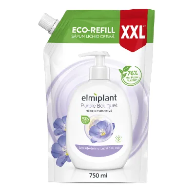 Rezerva sapun lichid cu seminte de in si lapte din orez Purple Bouquet, 750ml, Elmiplant