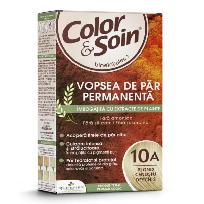 Vopsea de par fara amoniac, fara silicon, blond cenusiu deschis, 10A, Color&amp;Soin