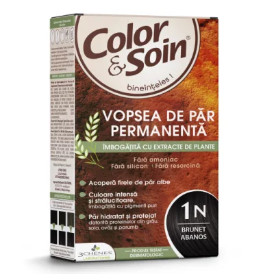 Vopsea de par fara amoniac, fara silicon, brunet abanos, 1N, Color &amp; Soin