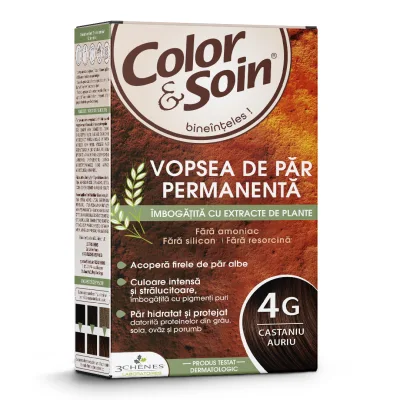 Vopsea de par fara amoniac, fara silicon, castaniu auriu, 4G, Color&amp;Soin