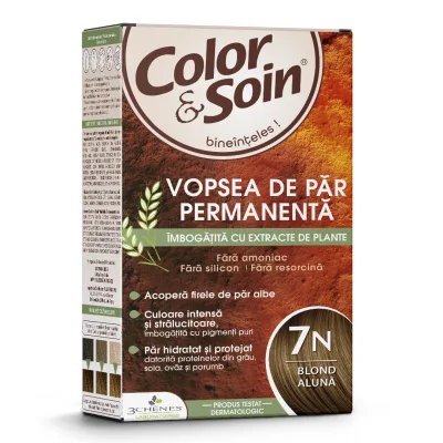 Vopsea de par fara amoniac, fara silicon, blond aluna, 7N, Color&amp;Soin