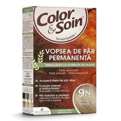 Vopsea de par fara amoniac, fara silicon, blond miere, 9N, Color&amp;Soin